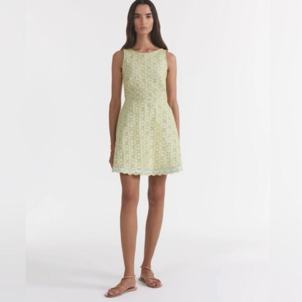 Saloni NWT Jesse Broderie Embroidered Hourglass Cotton Dress in Duckegg Citrine